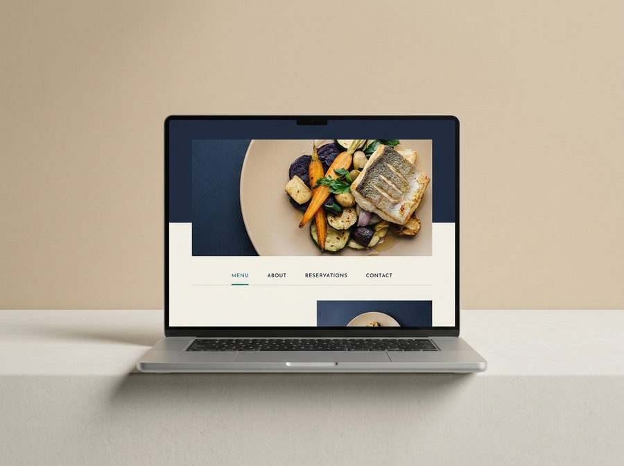 Prijenosno racunalo prikazuje jednostavnu jednostranicnu web stranicu za restoran
